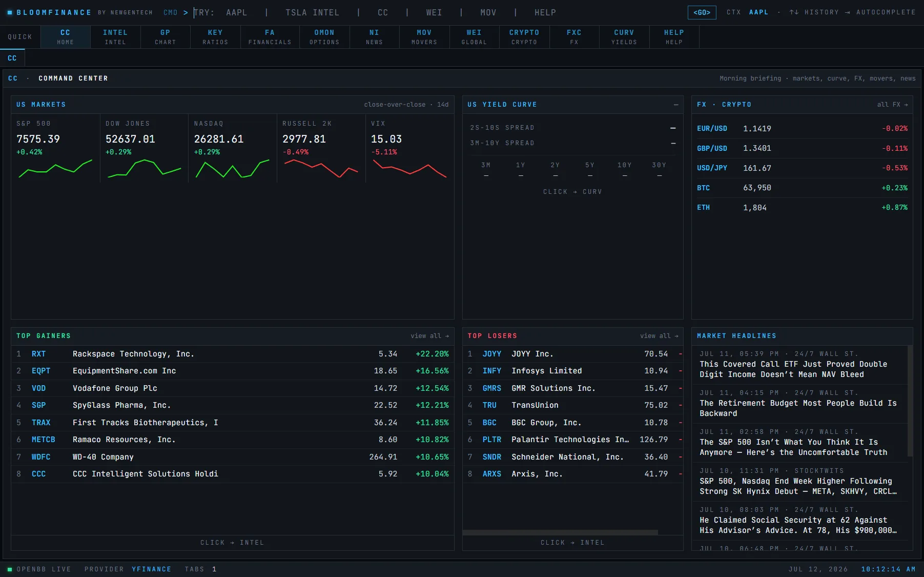 Bloom Finance Terminal command center